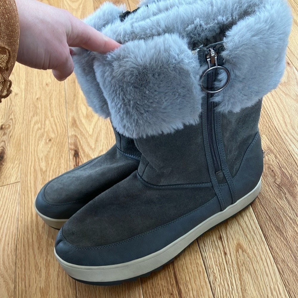 Kookaburra by UGG Cozy Gray Suede Leather Faux Fur-Lined Boots - Picture 2 of 6